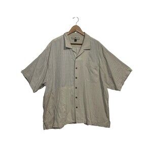 Tommy Bahama Shirt Mens 2XL Beige Palm Silk Short Sleeve Button Up Hawaiian